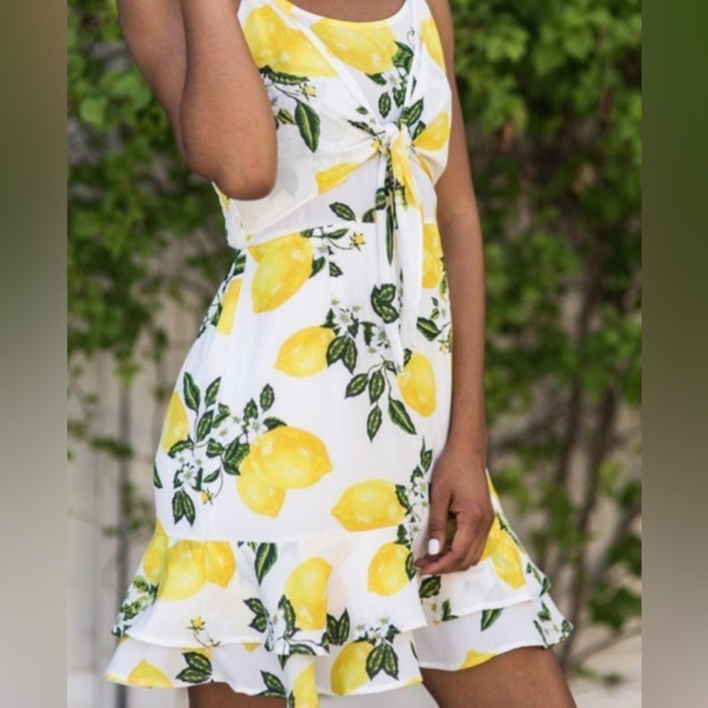 Ruffled Yellow and Green Spaghetti Strap Sundress